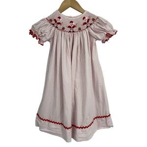 Delaney Pink Polka Dot Smocked Santa Dress Size 4 Christmas Holiday